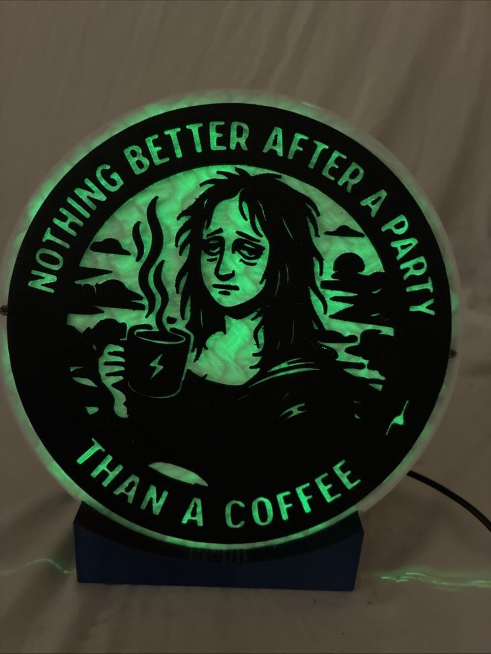 Mona Lisa After Party Coffee Lovers 3D Printed Lamp USB LED Remote Desk or Wall